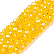 Electroplate Glass Beads Strands, Pearl Luster Plated, Faceted, Rondelle, Orange, 4x3mm, Hole: 0.4mm, about 113~115pcs/strand, 41~41.5cm(EGLA-A044-T4mm-A05)