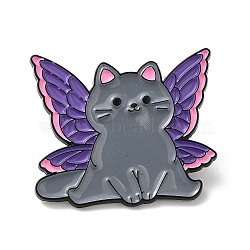 Cat with Butterfly Wing Enamel Pins, Black Alloy Badge for Women, Purple, 25.5x30x1.3mm(JEWB-K018-04C-EB)
