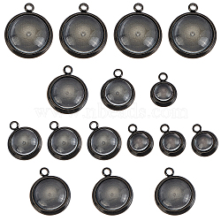 DIY Flat Round Pendant Making Kit, Including 304 Stainless Steel Pendant Cabochon Settings, Lace Edge Bezel Cups, Transparent Glass Cabochons, Electrophoresis Black, Settings: 24pcs/set(DIY-DC0001-17)