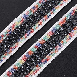 Nylon Ribbon, with Glass Seed Beads, Black, 3/4 inch(19~20mm)(SRIB-N005-001D)