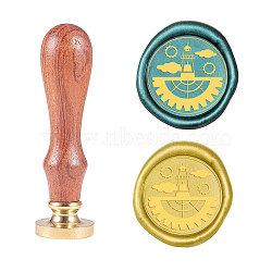 Wax Seal Stamp Set, Sealing Wax Stamp Solid Brass Head,  Wood Handle Retro Brass Stamp Kit Removable, for Envelopes Invitations, Gift Card, Building Pattern, 83x22mm, Head: 7.5mm, Stamps: 25x14.5mm(AJEW-WH0131-625)