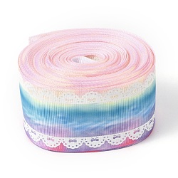 Polyester Printed Grosgrain Ribbon, Single Face Lace Pattern, for DIY Handmade Craft, Gift Decoration , Colorful, 1-1/2 inch(38mm), 10 yards/roll(9.14m/roll)(OCOR-I010-06H)