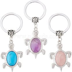 3Pcs 3 Style Natural & Synthetic Stone Keychain, with Platinum Plated Alloy Findings and Key Rings, Sea Turtle, 6.9cm, 1pc/style(KEYC-OC0001-22)