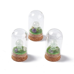 Natural Quartz Crystal Mushroom Display Decoration with Glass Dome Cloche Cover, Cork Base Bell Jar Ornaments for Home Decoration, 30x57.5mm(G-E588-03I)
