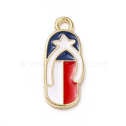 American Flag Style Alloy Enamel Pendants, Cadmium Free & Nickel Free & Lead Free, Golden, Flip-flops with Star, White, 19x8x1.2mm, Hole: 1.6mm(ENAM-M046-07G)