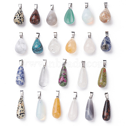 Natural/Synthetic Gemstone Pendants, with Metal Findings, teardrop, Mixed Color, Containers: 7.4x7.3x2.5cm, Pendants: 23pcs/box(G-PH0019-10)