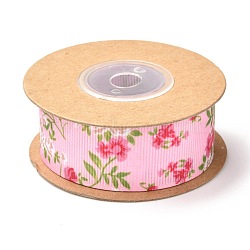 Polyester Ribbon, Flower Pattern, for Gifts Wrapping Party Decorating, Pearl Pink, 1 inch(25mm), about 5.4yards(5m)/roll(SRIB-F010-03D)