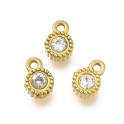 304 Stainless Steel Micro Pave Cubic Zirconia Charms, Gold, Round, 5.5x3.5x2mm, Hole: 0.8mm(STAS-U027-02G-07)