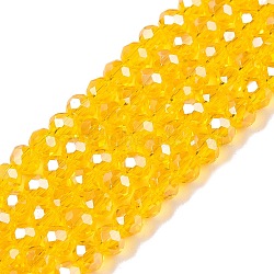 Electroplate Glass Beads Strands, Pearl Luster Plated, Faceted, Rondelle, Orange, 4x3mm, Hole: 0.4mm, about 113~115pcs/strand, 41~41.5cm(EGLA-A044-T4mm-A05)