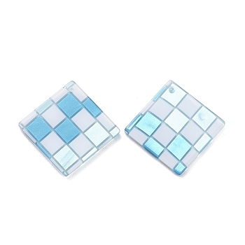 Checkerboard Style Rhombus Acrylic Pendants, Light Sky Blue, 28x28x2.5mm, Hole: 1.2mm