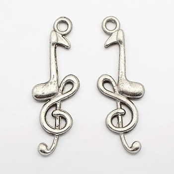 Tibetan Style Alloy Pendants, Musical Note, Lead Free and Cadmium Free, Antique Silver, 32x11x3.5mm, Hole: 2mm
