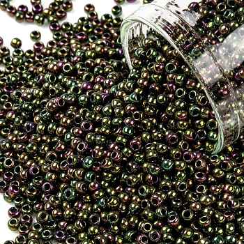 TOHO Round Seed Beads, Japanese Seed Beads, (509) High Metallic Purple/Green Iris, 11/0, 2.2mm, Hole: 0.8mm, about 1110pcs/10g