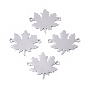 Autumn Theme 201 Stainless Steel Links connectors, Laser Cut Links, Maple Leaf, Stamping Blank Tag, Stainless Steel Color, 17x20x1mm, Hole: 1.4mm