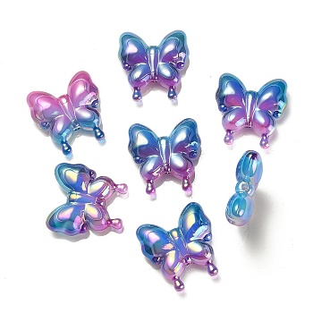 UV Plating Rainbow Iridescent Acrylic Beads, Gradient Beads, Butterfly, Royal Blue, 30x29x10mm, Hole: 2mm