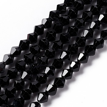 Black Color Faceted Glass Bicone Beads Strands, 6x6mm, Hole: 1.2mm, about 47~48pcs/strand, 10.24 inch~10.43 inch(26~26.5cm)