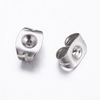 Tarnish Resistant 304 Stainless Steel Ear Nuts, Earring Backs, Stainless Steel Color, 6x4.5x3mm, Hole: 0.5mm