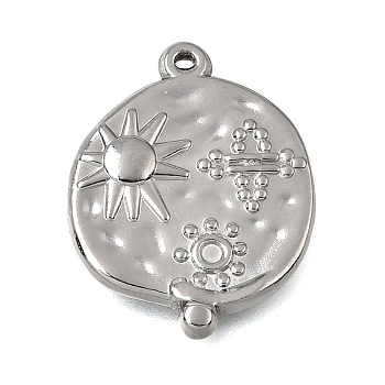 304 Stainless Steel Pendants, Flat Round with Sun Charms, Stainless Steel Color, 23x18x3mm, Hole: 0.8mm