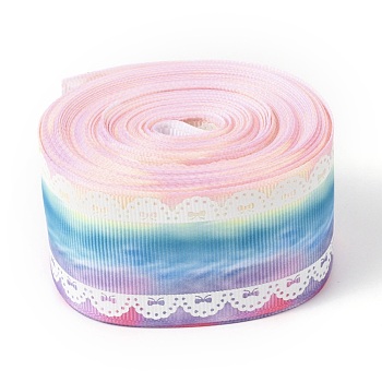 Polyester Printed Grosgrain Ribbon, Single Face Lace Pattern, for DIY Handmade Craft, Gift Decoration , Colorful, 1-1/2 inch(38mm), 10 yards/roll(9.14m/roll)