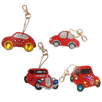 DIY Cars Diamond Painting Keychains Kits, with Diamond Painting Bag, Rhinestones, Pen, Tray Plate and Glue Clay, Mixed Color, 5.4x6.7x0.15cm