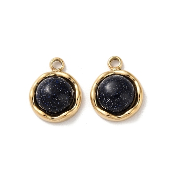 Synthetic Blue Goldstone Half Round Charms, with 304 Stainless Steel Findings, Real 14K Gold Plated, 11x8.5x4mm, Hole: 1.2mm