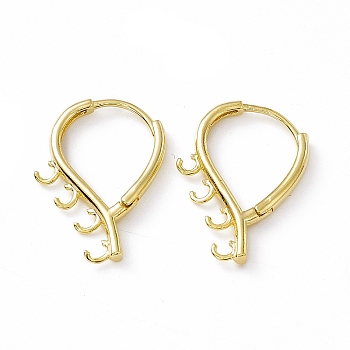 Brass Hoop Earring Finding, with Horizontal Loops, Teardrop, Cadmium Free & Lead Free, Real 24K Gold Plated, 22x16x2mm, Hole: 1.6mm, Pin: 0.8mm