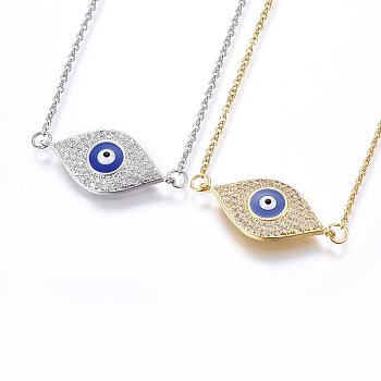 304 Stainless Steel Pendant Necklaces, with Cubic Zirconia and Enamel, Eye, Clear, Mixed Color, 18.1 inch(46cm)