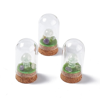 Natural Quartz Crystal Mushroom Display Decoration with Glass Dome Cloche Cover, Cork Base Bell Jar Ornaments for Home Decoration, 30x57.5mm