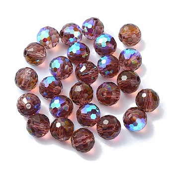 AB Color Plated Glass Beads, Faceted Round, Old Rose, 8x7mm, Hole: 1.5mm