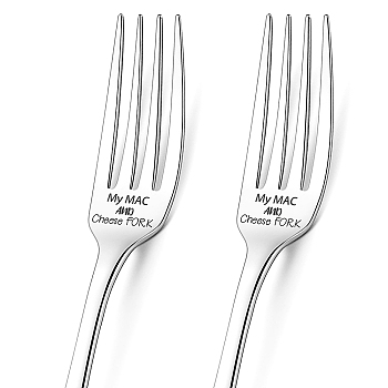 Word Pattern Stainless Steel Fork, Black, 20.3x2.4x0.2~0.3cm, Packing Box: 27.5x9.3x3.6cm, 2pcs/set