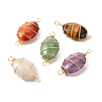 Natural Mixed Gemstone Links, with Real 18K Gold Plated Brass Findings, Oval, 38x20x10mm, Hole: 4x3.5mm