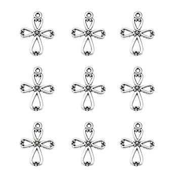 Tibetan Style Alloy Pendants, Lead Free and Cadmium Free, Antique Silver, Cross, 22.5mm long, 17mm wide, 2mm thick, hole: 2mm
