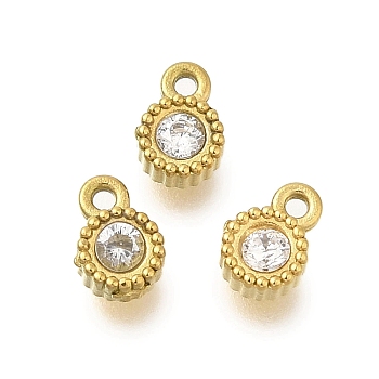 304 Stainless Steel Micro Pave Cubic Zirconia Charms, Gold, Round, 5.5x3.5x2mm, Hole: 0.8mm