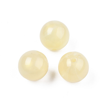 Opaque Acrylic Beads, Two Tone Color, with Glitter Powder, Round, Lemon Chiffon, 15.5x15mm, Hole: 2mm, about 210pcs/500g