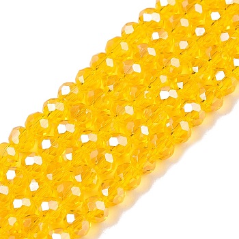 Electroplate Glass Beads Strands, Pearl Luster Plated, Faceted, Rondelle, Orange, 4x3mm, Hole: 0.4mm, about 113~115pcs/strand, 41~41.5cm