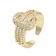 Rack Plating Oval Brass Micro Pave Cubic Zirconia Open Cuff Rings for Women(RJEW-B064-06G)-1