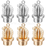 10Pcs 2 Colors Brass Charms, Cactus Charm, Mixed Color, 14x8mm, Hole: 1mm, 5pcs/color(KK-BBC0011-09)