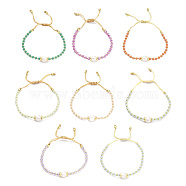 Adjustable Pearl & Glass & Brass Braided Beaded Bracelet for Women, Mixed Color, Inner Diameter: 1-7/8~2-7/8 inch(4.8~7.3cm)(BJEW-O187-14)