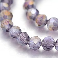 Pearl Luster Plated Glass Faceted Round Spacer Bead Strands, Medium Slate Blue, 3mm, Hole: 1mm, about 100pcs/strand, 11.5 inch(GLAA-A027-3mm-PL03)