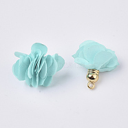 Cloth Pendant Decorations, with Acrylic Findings, Flower, Light Cyan, 25~30x28~35mm, Hole: 2mm(X-FIND-P026-D09)