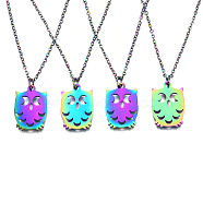 201 Stainless Steel Pendants Necklaces, with Cable Chains and Lobster Claw Clasps, Owl, Rainbow Color, 15-3/4 inch(40cm), 1.5mm(NJEW-S105-JN641)