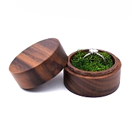 Round Wood Ring Storage Boxes, Wooden Wedding Ring Gift Case with Simulation Moss Inside, for Wedding, Valentine's Day, Green, 50x35mm(PW-WG32375-05)