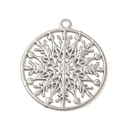 Brass Etched Metal Embellishments Connecotr Charms, Long-Lasting Plated, Flat Round with Snowflake, Platinum, 17x15x0.3mm, Hole: 1.2mm(KKC-D001-12P)