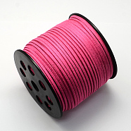 Eco-Friendly Faux Suede Cord, Faux Suede Lace, with Glitter Powder, Deep Pink, 2.7x1.4mm, about 100yards/roll(300 feet/roll)(LW-Q003-05)