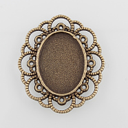 Filigree Wrap Oval Alloy Cabochon Settings, Cadmium Free & Nickel Free & Lead Free, Antique Bronze, Tray: 25x18mm, 41x35x2mm, about 144pcs/kg(PALLOY-N0088-10AB-NF)