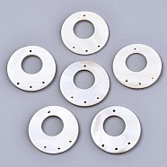 Natural Freshwater Shell  Chandelier Component Links, Donut, Seashell Color, 30x2.5mm, Hole: 1.4mm(SHEL-R113-08)