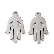 304 Stainless Steel Pendants, Laser Cut, Hamsa Hand Charm, Stainless Steel Color, 15x9x1mm, Hole: 1mm(STAS-L022-368P)