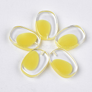 Resin Beads, with Shell Chip, Half Drilled, Oval, Yellow, 30x21x6mm, Half Hole: 1.2mm(CRES-T014-15I)