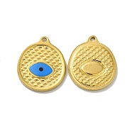 Ion Plating(IP) 304 Stainless Steel Enamel Pendants, Flat Round with Evil Eye Charm, Golden, 20x15x2mm, Hole: 2mm(STAS-Q001-27G)