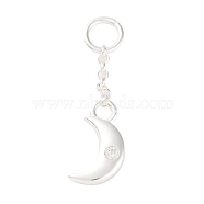 925 Sterling Silver Clear Cubic Zirconia Tassel Pendants, Crescent Moon Charms with Jump Rings and 925 Stamp, Silver, 18mm, Pendant: 11x5x1mm, Hole: 3.5mm(STER-A032-04B-S)