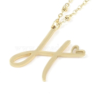 304 Stainless Steel Pendant Necklaces, Letter Charms, Letter H, 16.22 inch(41.2cm), Pendant: 24x18.5x1.3mm(NJEW-H029-02G-H)